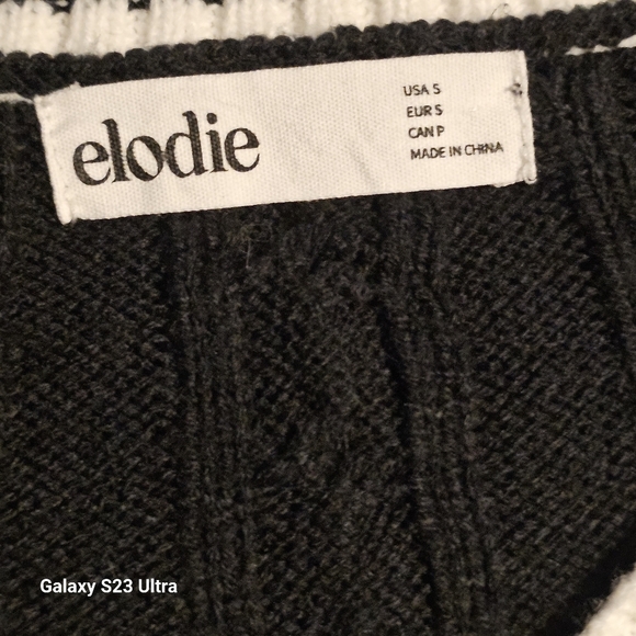 ELODIE Varsity Cable Knit V- neck Sweater In Black White - Picture 8 of 9